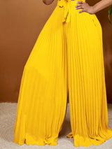 Plus size tie-front pleated wide leg jumpsuit by Impulsive Fashion