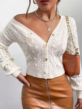 Milky white cable knit button-down cardigan by Impulsive Fashion