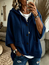 Plus size hooded button-down knit cardigan by Impulsive Fashion