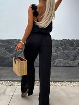 Floral applique V-neck wide leg jumpsuit by Impulsive Fashion