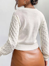 Milky white cable knit button-down cardigan by Impulsive Fashion