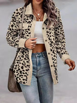 Leopard print button-down jacket for women, plus size fall outerwear by Impulsive Fashion