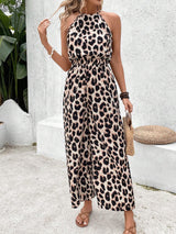 Frenchy Women's Sleeveless Leopard Print Jumpsuit