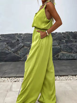 Floral applique V-neck wide leg jumpsuit by Impulsive Fashion