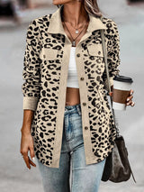 Leopard print button-down jacket for women, plus size fall outerwear by Impulsive Fashion