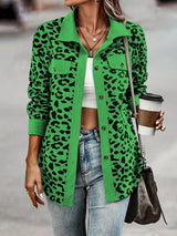 Leopard print button-down jacket for women, plus size fall outerwear by Impulsive Fashion
