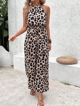 Frenchy Women's Sleeveless Leopard Print Jumpsuit