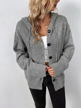 Cozy hooded button-down knit cardigan by Impulsive Fashion