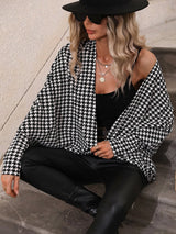 LUNE Houndstooth Batwing Sleeve Open Front Coat