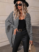 LUNE Houndstooth Batwing Sleeve Open Front Coat