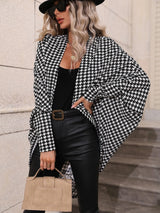 LUNE Houndstooth Batwing Sleeve Open Front Coat