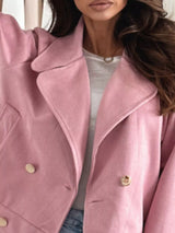 Beige double-breasted lapel collar jacket, tailored fall blazer coat by Impulsive Fashion