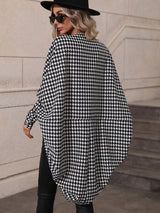 LUNE Houndstooth Batwing Sleeve Open Front Coat