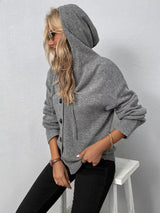 Cozy hooded button-down knit cardigan by Impulsive Fashion