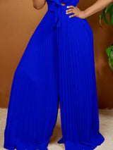 Plus size tie-front pleated wide leg jumpsuit by Impulsive Fashion