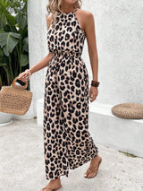 Frenchy Women's Sleeveless Leopard Print Jumpsuit