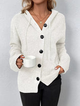 Cozy hooded button-down knit cardigan by Impulsive Fashion