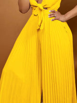 Plus size tie-front pleated wide leg jumpsuit by Impulsive Fashion