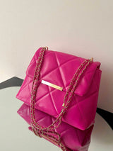 Hot Pink Quilted Flap Shoulder Bag with Chain Detail