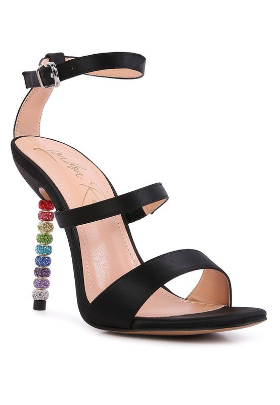 RHINESTONE BALL SATIN SANDAL