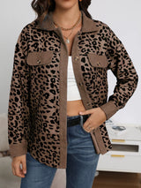 Leopard print button-down jacket for women, plus size fall outerwear by Impulsive Fashion