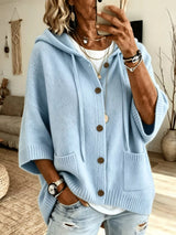 Plus size hooded button-down knit cardigan by Impulsive Fashion