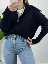 Gray zip-up dropped shoulder cardigan, ribbed knit fall sweater by Impulsive Fashion