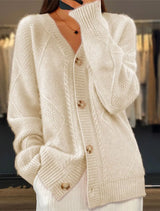Beige textured knit button-down cardigan, plus size fall sweater by Impulsive Fashion