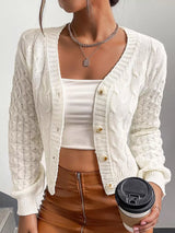 Milky white cable knit button-down cardigan by Impulsive Fashion
