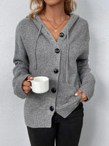 Cozy hooded button-down knit cardigan by Impulsive Fashion