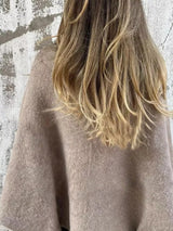 Khaki fuzzy knit cardigan with dropped shoulders, plus size cozy sweater by Impulsive Fashion