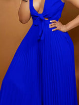 Plus size tie-front pleated wide leg jumpsuit by Impulsive Fashion