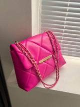 Hot Pink Quilted Flap Shoulder Bag with Chain Detail