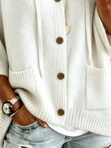 Plus size hooded button-down knit cardigan by Impulsive Fashion