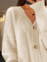 Beige textured knit button-down cardigan, plus size fall sweater by Impulsive Fashion