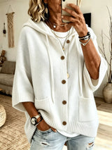 Plus size hooded button-down knit cardigan by Impulsive Fashion