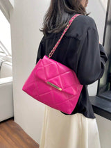 Hot Pink Quilted Flap Shoulder Bag with Chain Detail