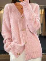 Beige textured knit button-down cardigan, plus size fall sweater by Impulsive Fashion