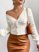 Milky white cable knit button-down cardigan by Impulsive Fashion
