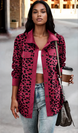 Full Size Leopard Print Button-Down Jacket Plus Size
