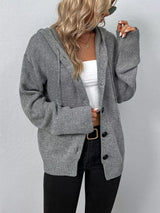 Cozy hooded button-down knit cardigan by Impulsive Fashion