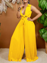 Plus size tie-front pleated wide leg jumpsuit by Impulsive Fashion