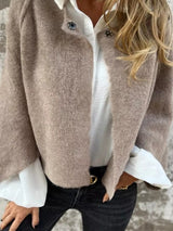 Khaki fuzzy knit cardigan with dropped shoulders, plus size cozy sweater by Impulsive Fashion