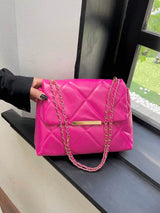 Hot Pink Quilted Flap Shoulder Bag with Chain Detail