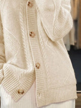 Beige textured knit button-down cardigan, plus size fall sweater by Impulsive Fashion