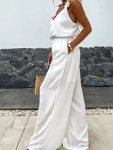 Floral applique V-neck wide leg jumpsuit by Impulsive Fashion