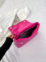 Hot Pink Quilted Flap Shoulder Bag with Chain Detail
