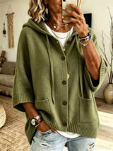 Plus size hooded button-down knit cardigan by Impulsive Fashion