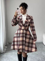 Plaid button-up long sleeve coat for women, fall overcoat by Impulsive Fashion