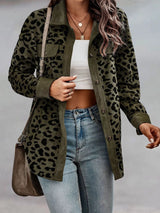 Leopard print button-down jacket for women, plus size fall outerwear by Impulsive Fashion